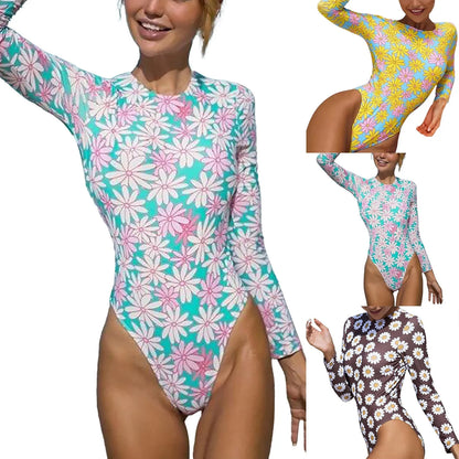 Long Sleeve Bikini with Flower Print