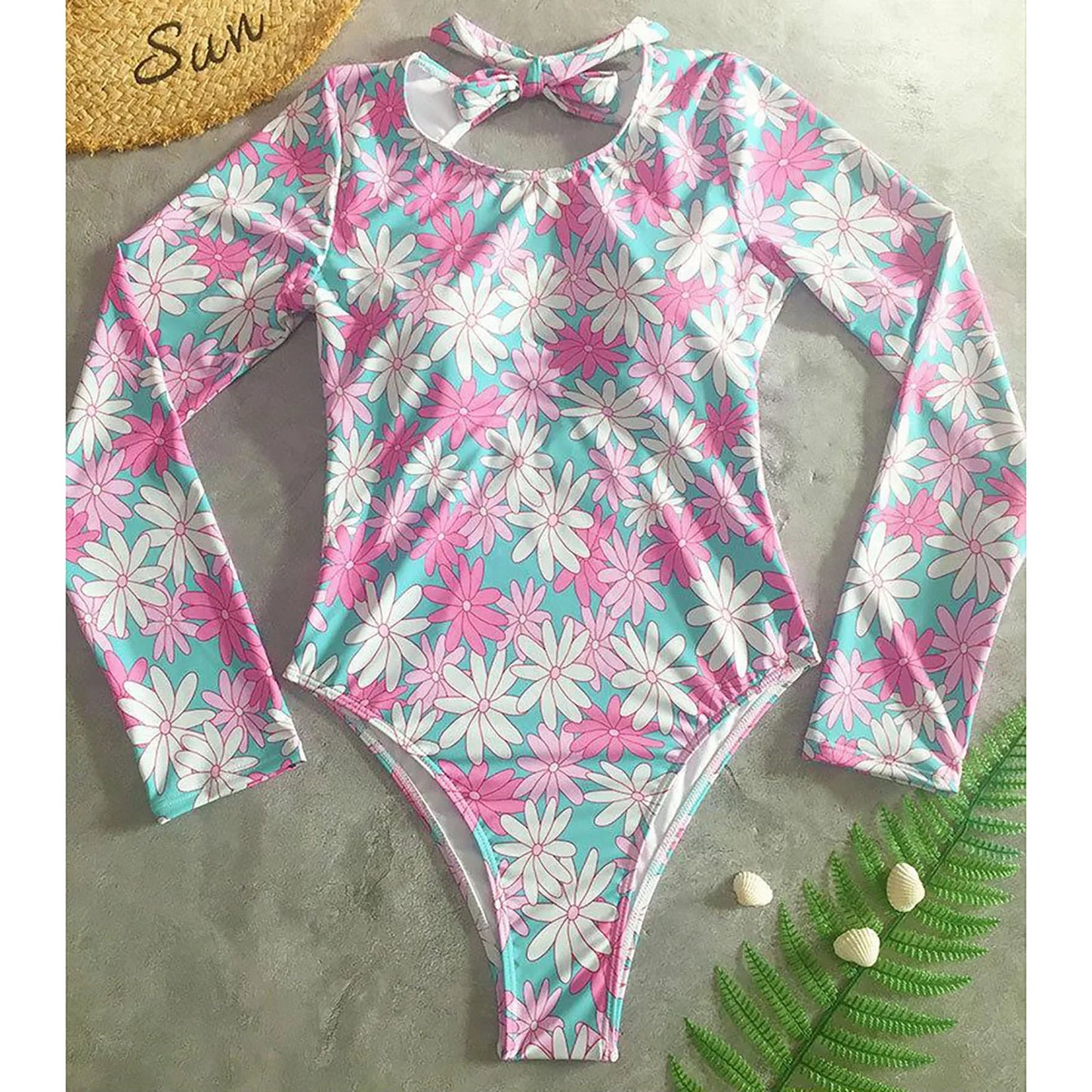 Long Sleeve Bikini with Flower Print