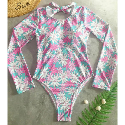Long Sleeve Bikini with Flower Print