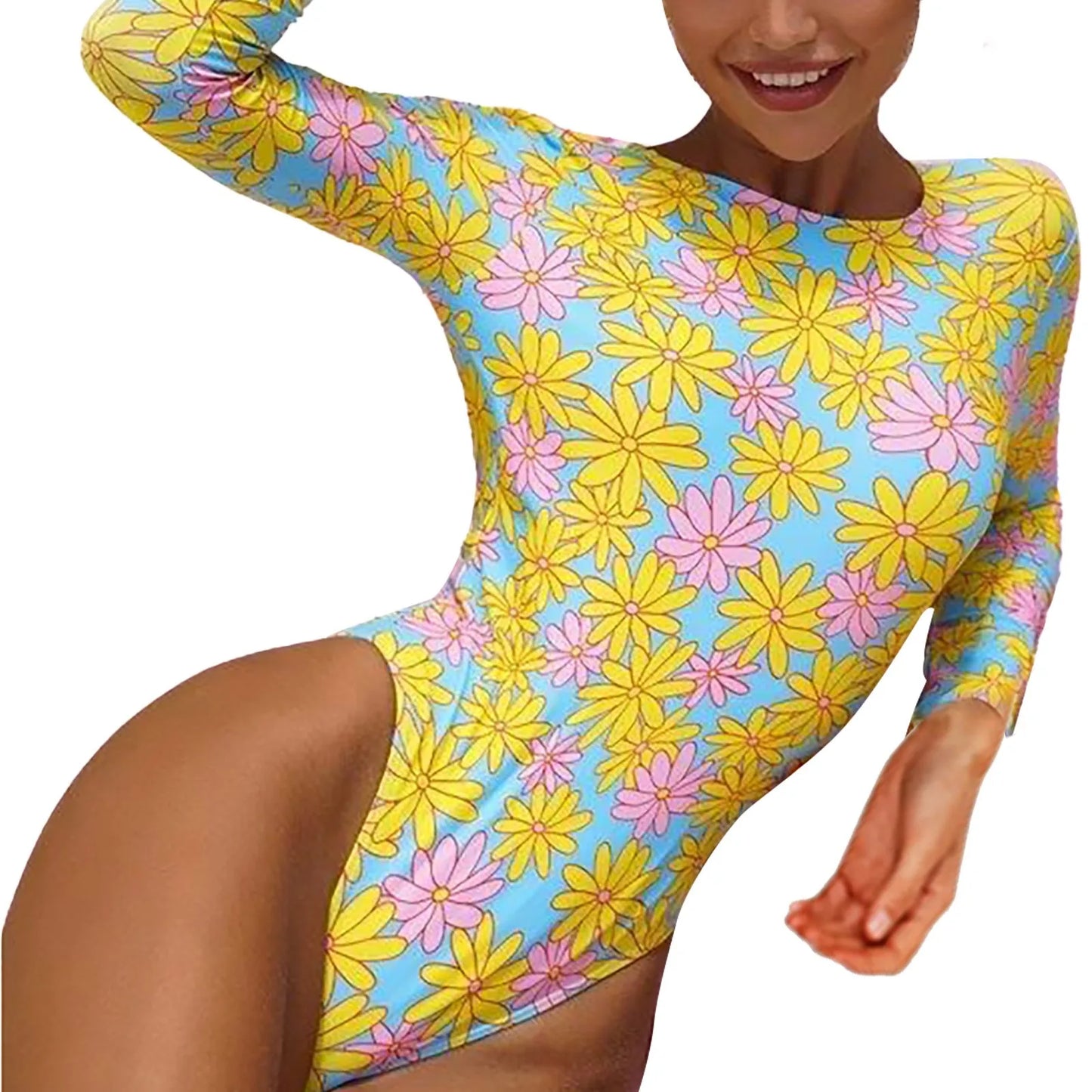 Long Sleeve Bikini with Flower Print