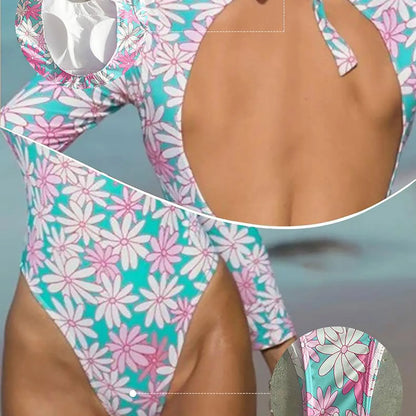 Long Sleeve Bikini with Flower Print